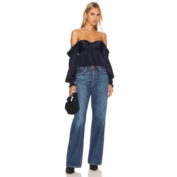 House of Harlow 1960 x REVOLVE Burna Off Shoulder Navy Blouse - Picture 1 of 10